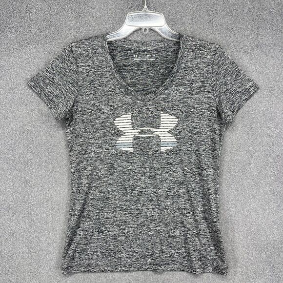 Under Armour Shirt Womens Small Gray Heather V-Neck HeatGear Loose Athletic - Picture 1 of 14